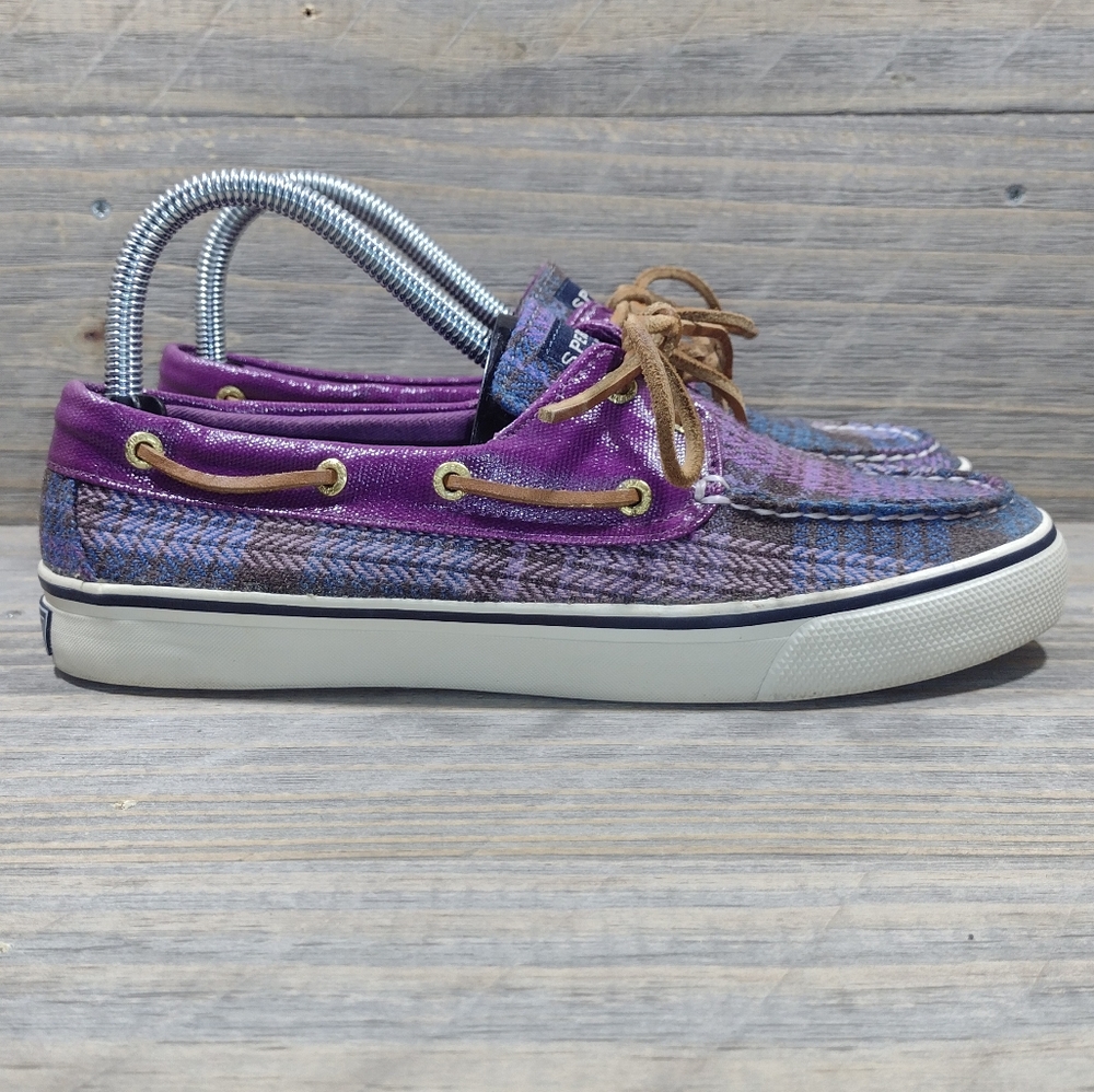 Sperry Top Sider Bahama Plaid Boat Shoes Womens Size 7.5 Purple